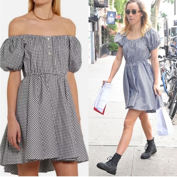 Caroline Constas Gingham Bardot Off Shoulder Dress Size Small - Picture 1 of 9